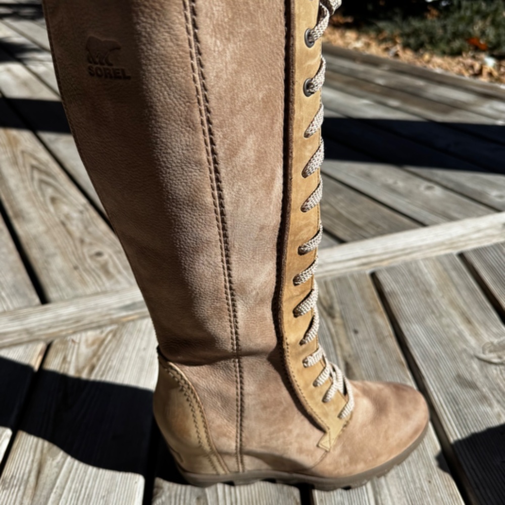 SOREL Joan of Arctic Wedge II Boots Tall Women's Beige Lace Up Size 8.5 - Picture 6 of 14